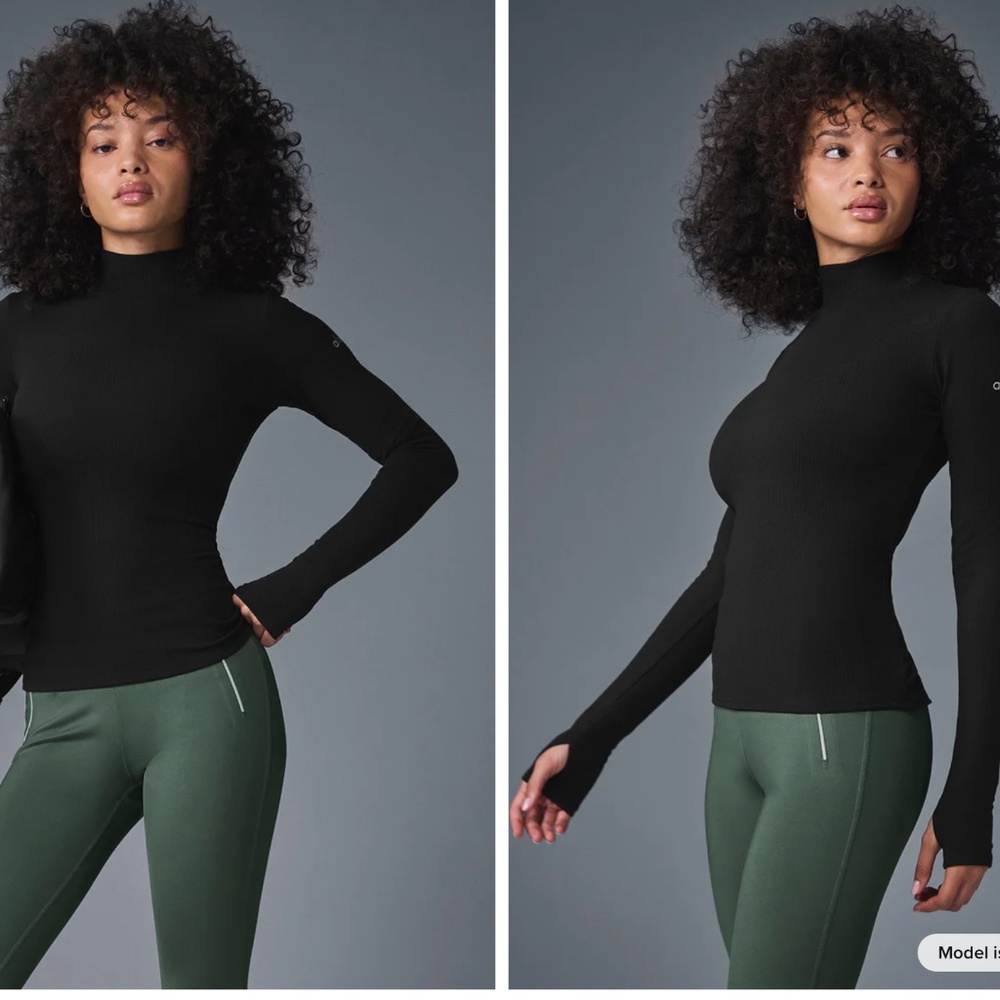 ALO Wellness Rib Mock Neck Long Sleeve - Black